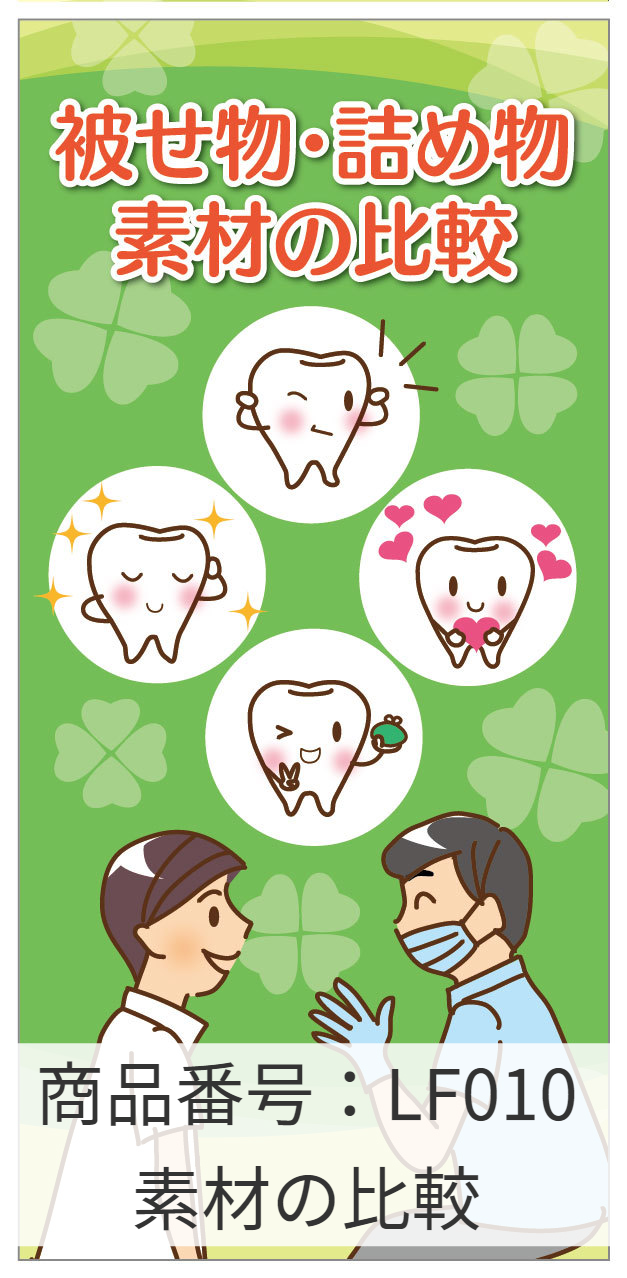 補綴物の種類や特徴の比較説明用リーフレット、ツール、資料